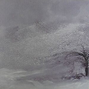 Archivo:Ingo Kühl "Der Lindenbaum" Bild 5 aus dem 24-teiligen Bilderzyklus "Winterreise" nach Franz Schubert, Öl auf Leinwand 100 x 100 cm, 1996, Werkverzeichnis 23-96, Privatbesitz Berlin