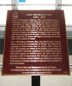Archivo:Mary Ann Shadd Cary federal plaque