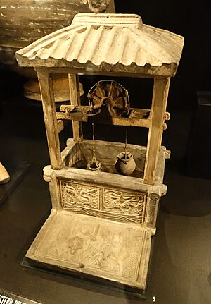 Archivo:Model well, burial find, China, Han dynasty, 206 BC to 220 AD, earthenware - Östasiatiska museet, Stockholm - DSC09578