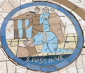 Archivo:Mosaic of St. Justin Martyr, Mount of the Beatitudes