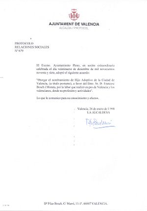 Archivo:Nomenament Bosch i Morata Fill Adoptiu Valencia
