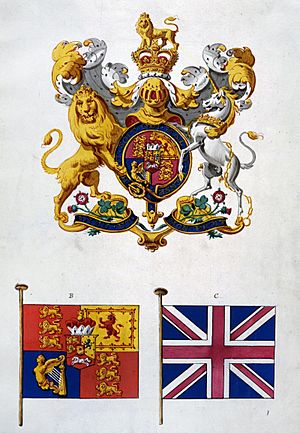Archivo:Order in Council, 5th November 1800 – illustrations of the new arms, flag, and standard of the United Kingdom of Great Britain and Ireland (PC 2-157)