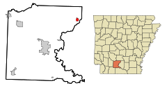Ouachita County Arkansas Incorporated and Unincorporated areas Bearden Highlighted.svg