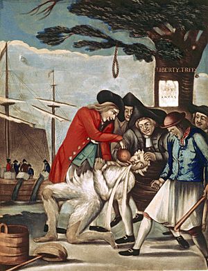 Archivo:Philip Dawe (attributed), The Bostonians Paying the Excise-man, or Tarring and Feathering (1774)
