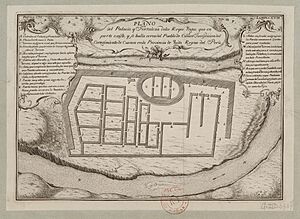 Archivo:Plano del palacio y fortaleza de los Reyes Ingas que en parte existe, y se halla cerca del pueblo de Canar juridicíon del corregimiento de Cuenca en la Provincia de Quito, Reyno del Perú - Fu.te. F. - btv1b8596517n