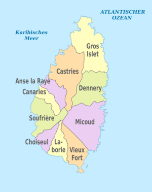 Archivo:Saint Lucia, administrative divisions - de - colored 2014
