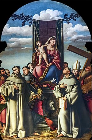 Archivo:Frari (Venice) Cappella dei Santi Francescani - Madonna col Bambino in trono con santi francescani di Bernardino Licinio