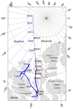 Archivo:Magnetic North Pole Positions 2015