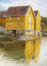 Paul Fischer - Parti fra Norge med gule træhuse