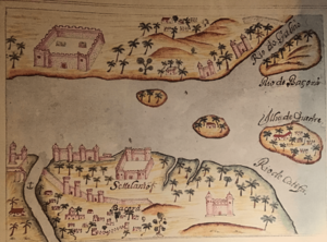 Archivo:Basra in a drawing by the Portuguese late 16th century 