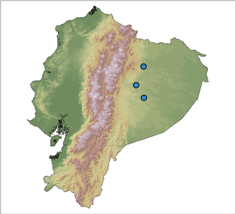Distribution map of Hyalinobatrachium yaku