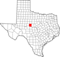Map of Texas highlighting Runnels County