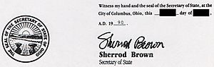 Archivo:State of Ohio Secretary of State Sherrod Campbell Brown Signature