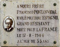 Archivo:31 - Buzet-sur-Tarn - Plaque commémorative de Francisco Ponzan Vidal