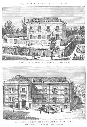 Archivo:La Casa de las Siete Chimeneas en el siglo XVI y en 1882