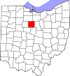 Mapa de Ohio con la ubicación del condado de Crawford