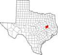 Map of Texas highlighting Leon County