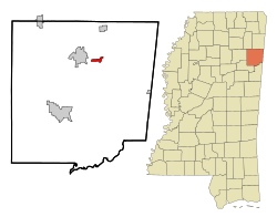 Monroe County Mississippi Incorporated and Unincorporated areas Hatley Highlighted.svg