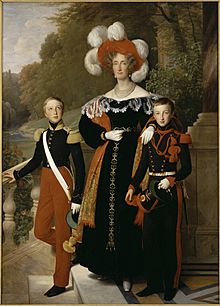 Archivo:Queen Marie Amélie with her youngest sons, the Dukes of Montpensier and Aumale by Louis Hersent (1835, Versailles) 