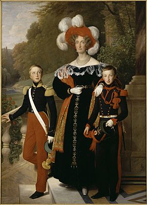 Archivo:Queen Marie Amélie with her youngest sons, the Dukes of Montpensier and Aumale by Louis Hersent (1835, Versailles)