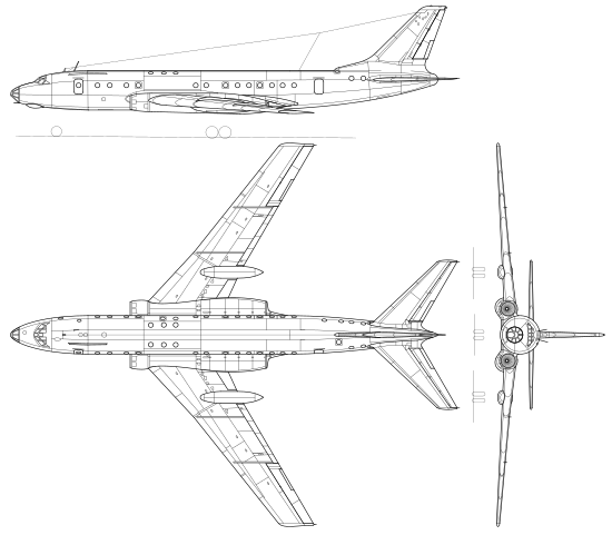 Archivo:Tupolev Tu-104 3-view line drawing