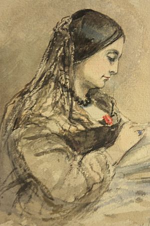 Archivo:Watercolour sketch of Caroline Norton by Emma Fergusson 1860, National Portrait Gallery of Scotland