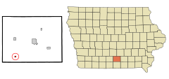 Lucas County Iowa Incorporated and Unincorporated areas Derby Highlighted.svg