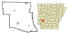 Pike County Arkansas Incorporated and Unincorporated areas Delight Highlighted.svg