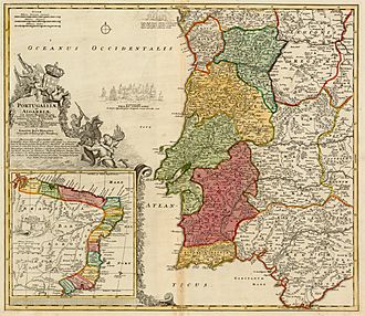 Archivo:Portugalliae et Algarbiae cum finitimis Hispaniae regnis 1710 Johann Baptist Homann