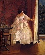 Stevens, Léopold - Lady at a Window Feeding Birds (ca 1859)