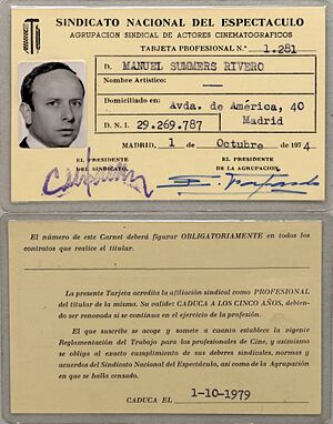 Archivo:Manuel Summers-tarjeta del Sindicato Nacional del Espectáculo-19741001