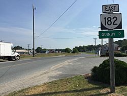 2017-07-12 09 57 48 View east along Virginia State Route 182 (Edmunds Street) at U.S. Route 13 (Lankford Highway) in Painter, Accomack County, Virginia.jpg