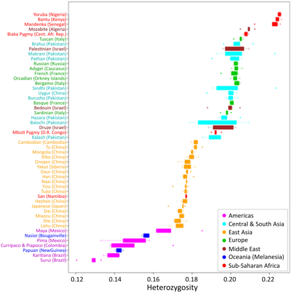 Box-and-whisker plot of human heterozygosity