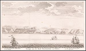 Archivo:Isaak Tirion Gezigt van de Stad Valparayso in Chili Amsterdam 1766