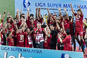Archivo:LionsXII captain Shahril Ishak receiving the 2013 Malaysia Super League trophy from Prime Minister Lee Hsien Loong, Jalan Besar Stadium, Singapore - 20130702