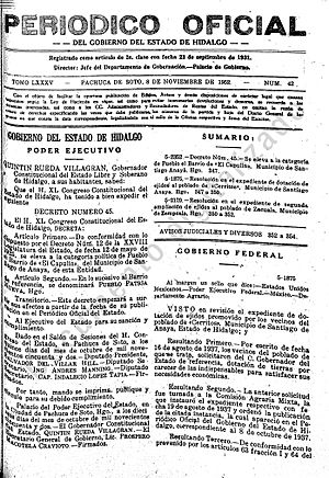 Archivo:Periodico oficial Estado de Hidalgo 8 de noviembre de 1952