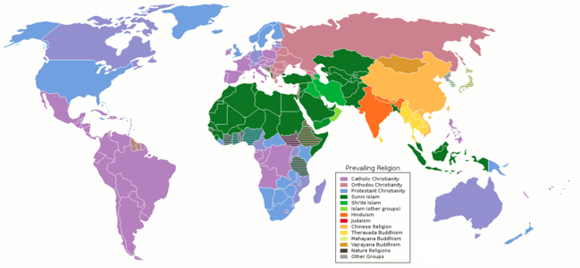 Prevailing world religions map