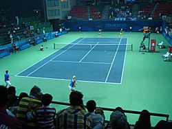 Archivo:RK Khanna Tennis Complex New Delhi - Centre Court at Night