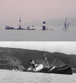 Archivo:Sunken steamer Carlos Haverbeck and Canelos - Chile, in the autumn of 1960