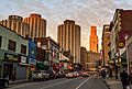 A view of Cathedral of Learning from Forbes Avenue