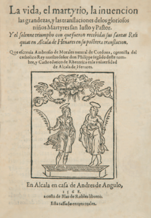 Archivo:Ambrosio de Morales (1568) Martirio de los niños Justo y Pastor