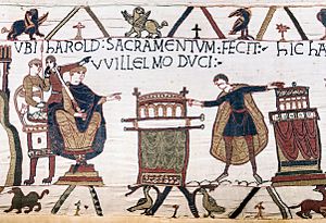 Archivo:Bayeux Tapestry scene23 Harold sacramentum fecit Willelmo duci