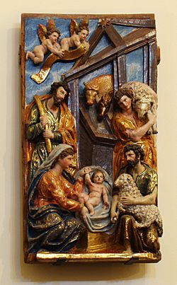 Archivo:Castrillo de Duero iglesia Asuncion retablo mayor antiguo relieve Adoracion pastores ni