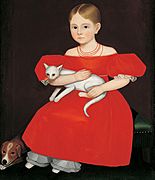 Girl in Red Dress with Cat and Dog, Ammi Phillips (1788–1865)