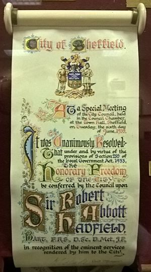 Archivo:Hadfield Freedom of the City of Sheffield