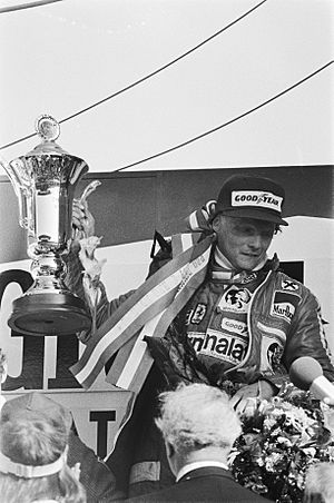 Lauda celebrating at 1977 Dutch Grand Prix.jpg