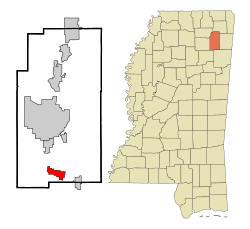Lee County Mississippi Incorporated and Unincorporated areas Shannon Highlighted.svg