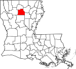 Mapa de Luisiana con la ubicación del Parish Jackson