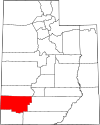 Mapa de Utah con la ubicación del condado de Iron