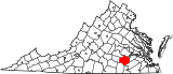 Map of Virginia highlighting Dinwiddie County.svg